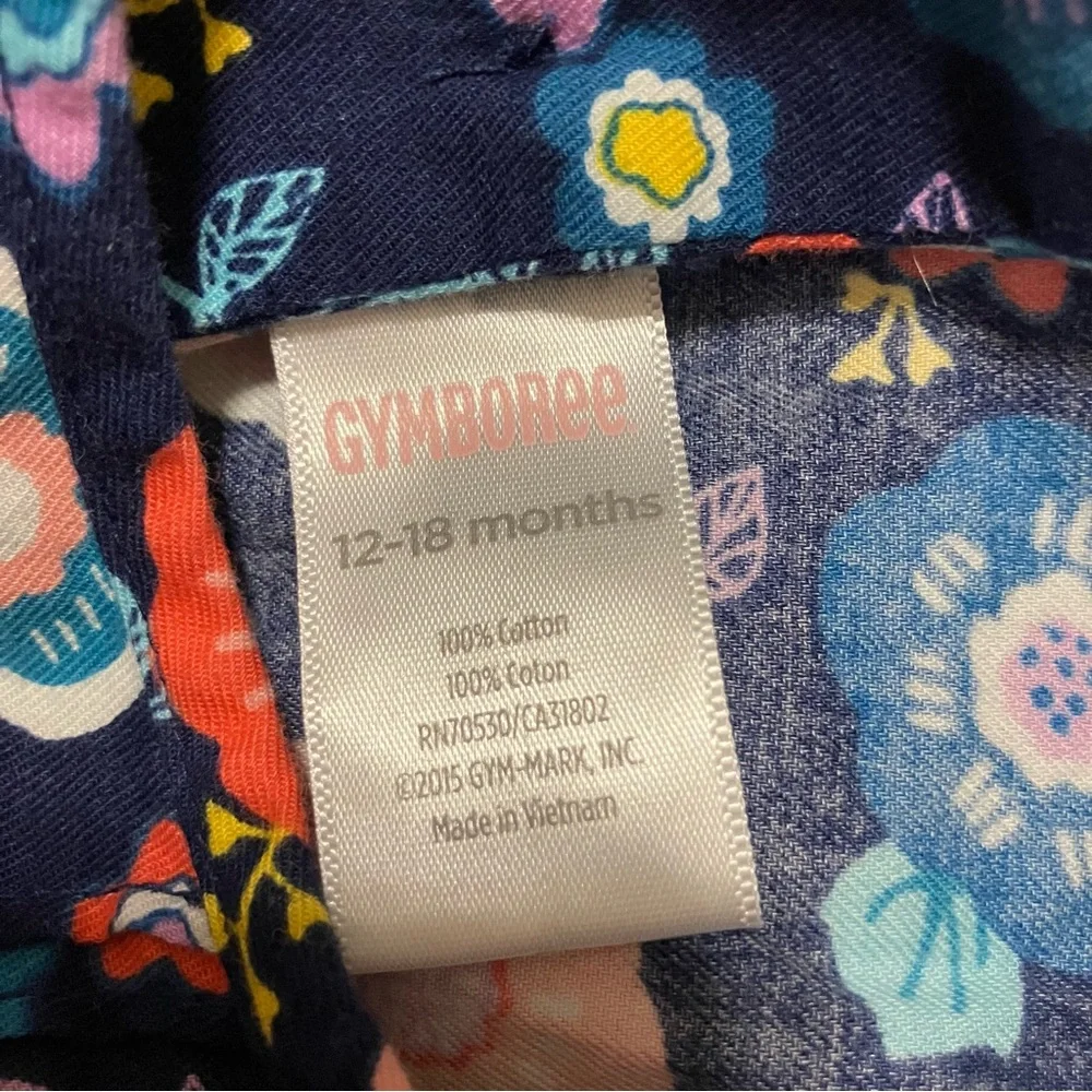 Girl’s 12-18m long sleeve Gymboree floral‎ dress & aqua Tea sloth shirt
